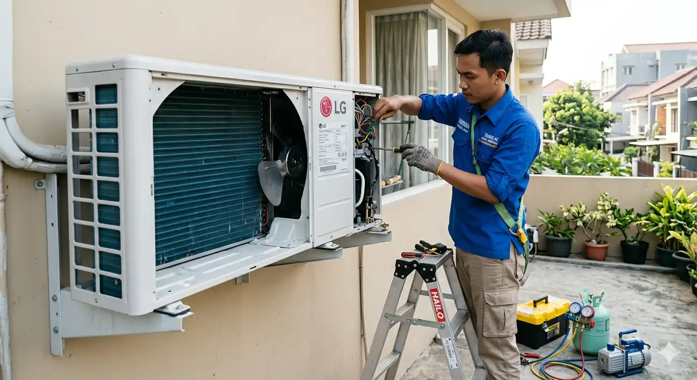 Teknisi Sahabat Sejuk sedang servis AC